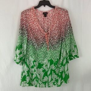 Lane Bryant Red and Green 3/4 Sleeve With Splits Blouse Size 14/16